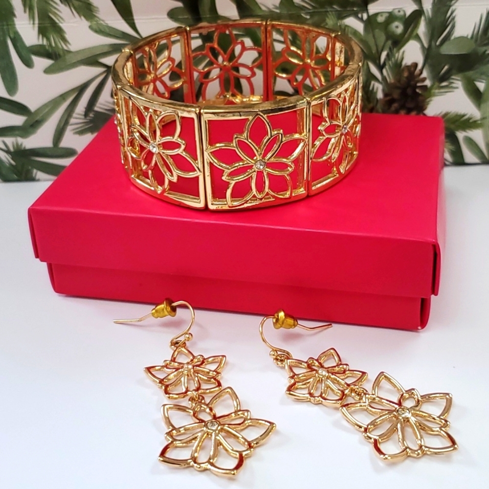 Bracelet & Drop Earrings (Floral Design) SET - NWT - $20.